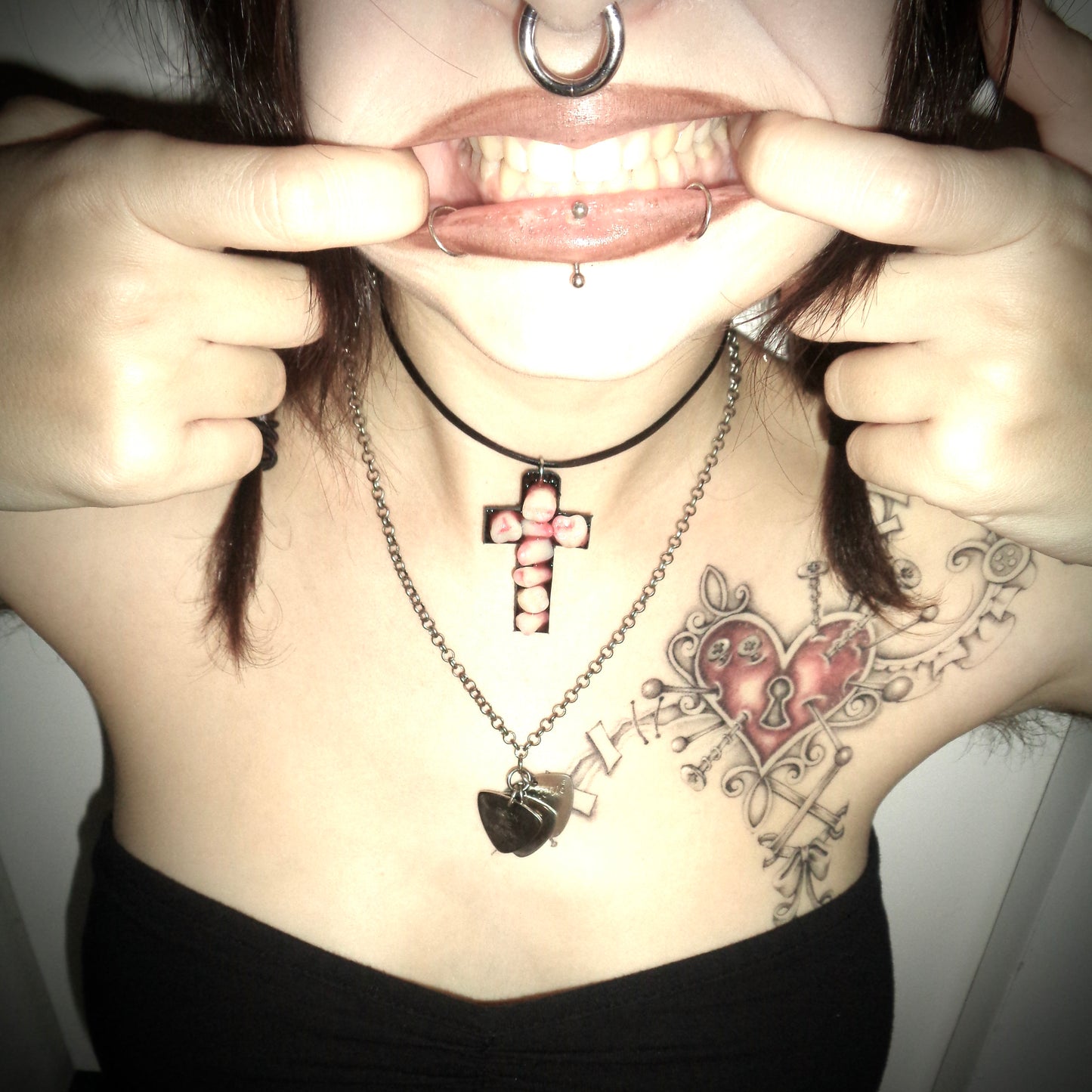 bloody teeth cross choker