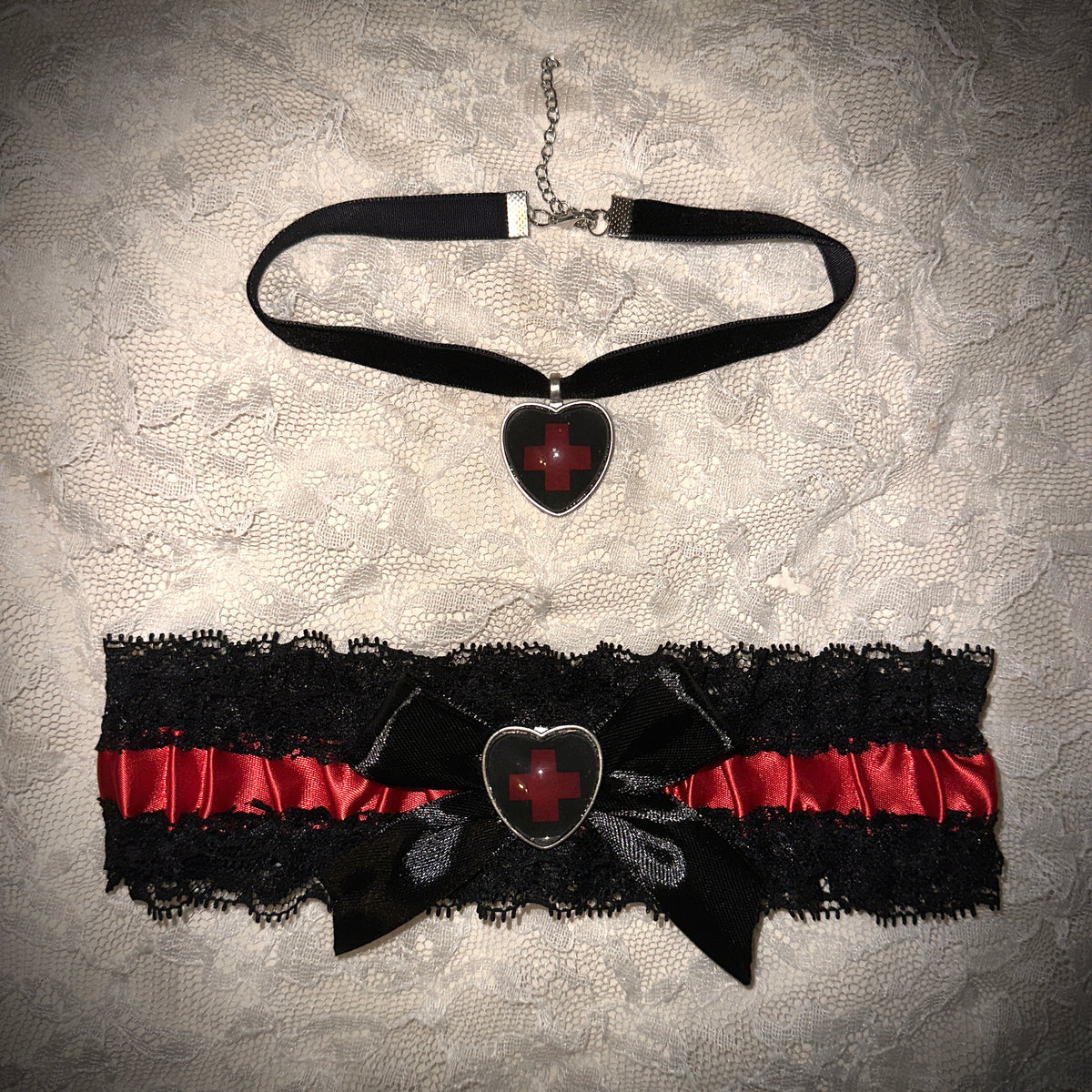 nurse garter + choker set - black