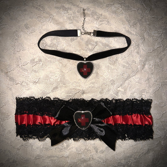 nurse garter + choker set - black
