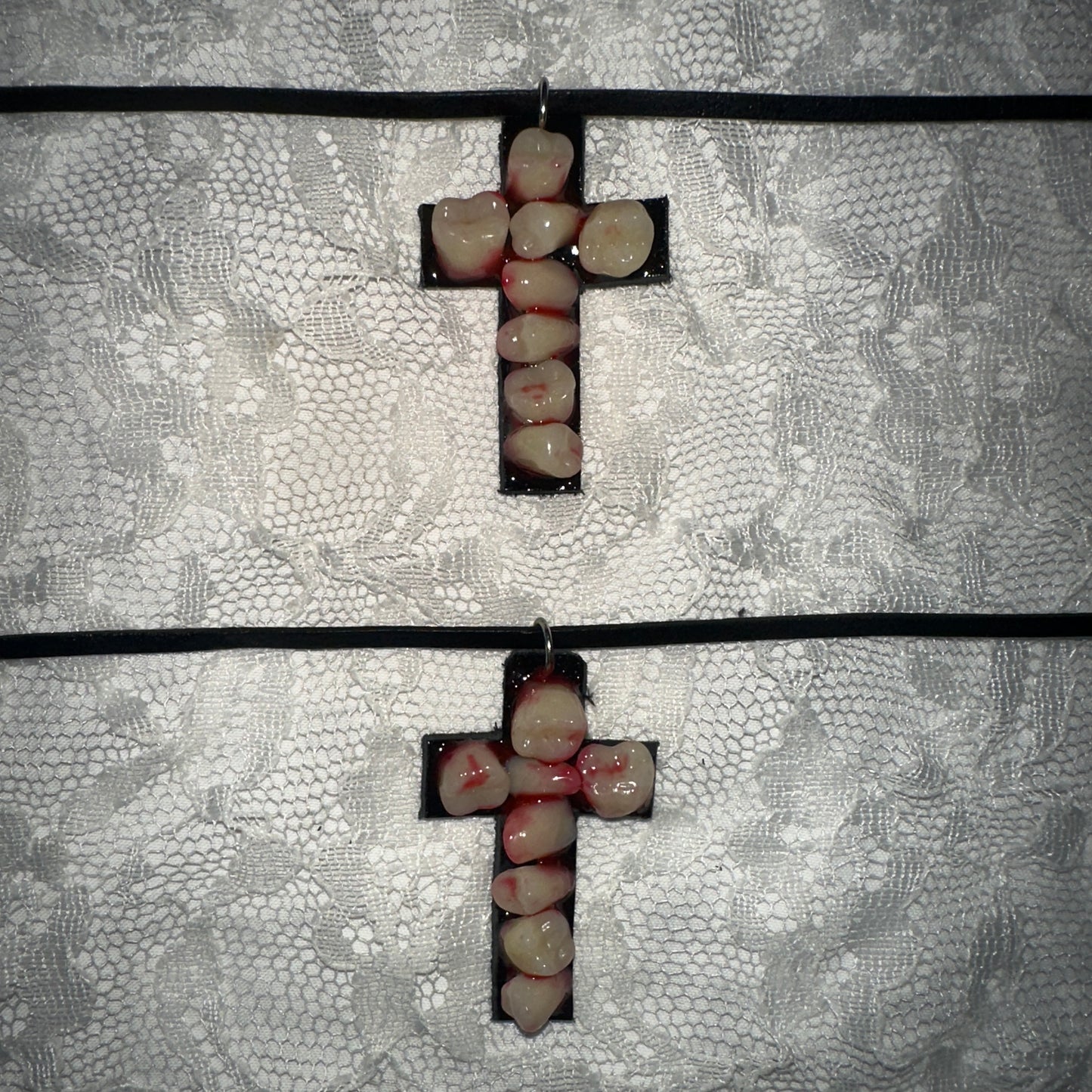 bloody teeth cross choker