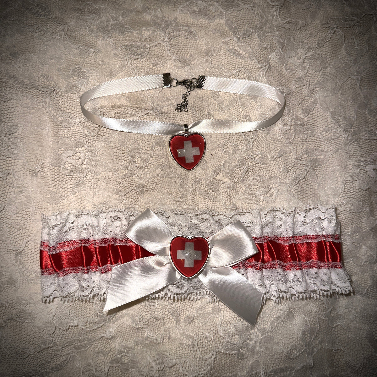 nurse garter + choker set - white