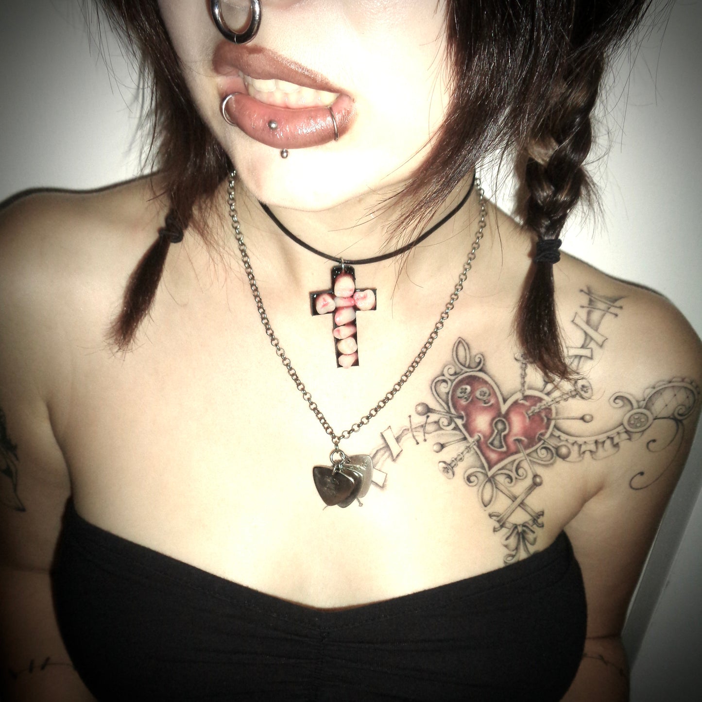 bloody teeth cross choker