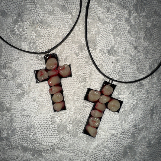 bloody teeth cross choker